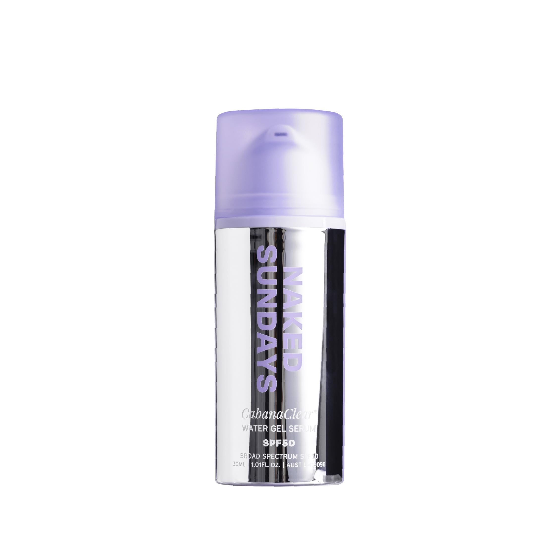 Naked Sundays CabanaClear bottle shown for daily SPF 50 protection.