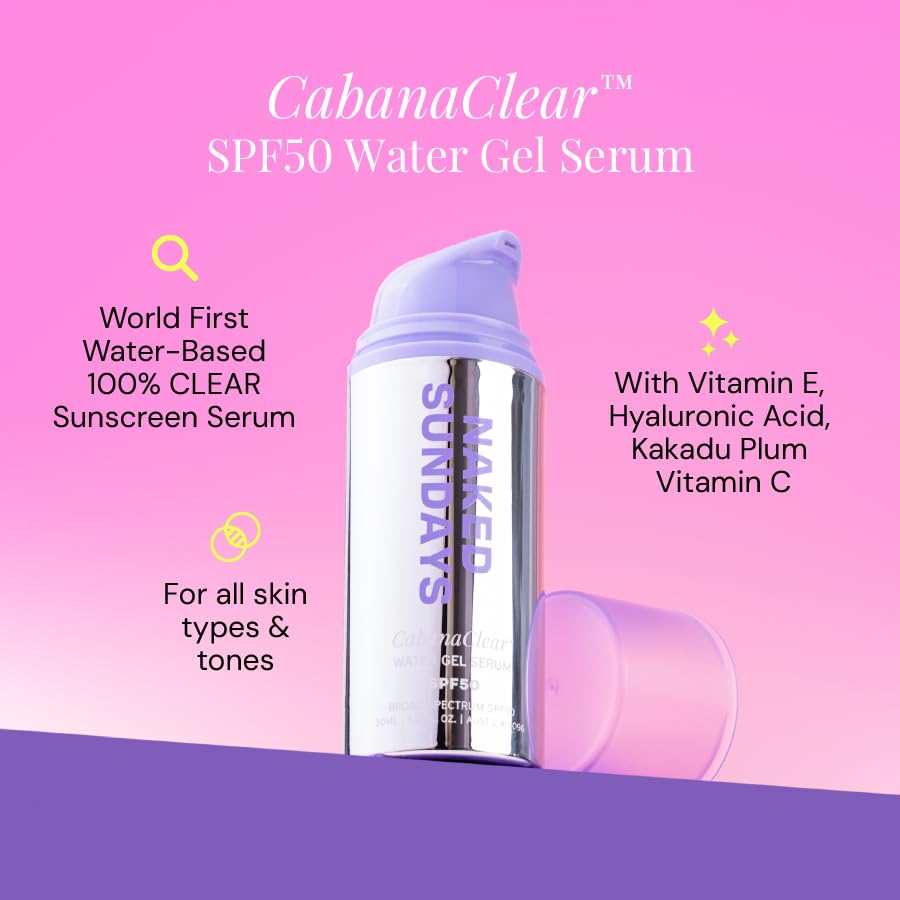 Naked Sundays CabanaClear packaging emphasizes sensitive-skin friendly formulation.
