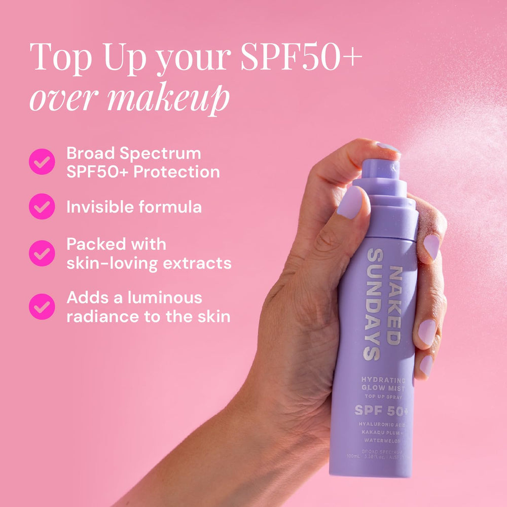 Naked Sundays SPF 50 mist spray-on action over makeup