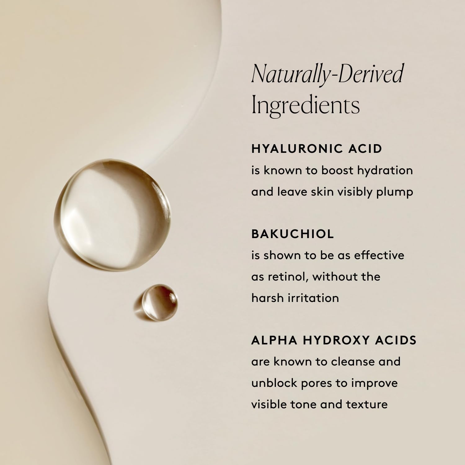 Naked & Thriving Bakuchiol highlight suggesting wrinkle and fine-line refinement.