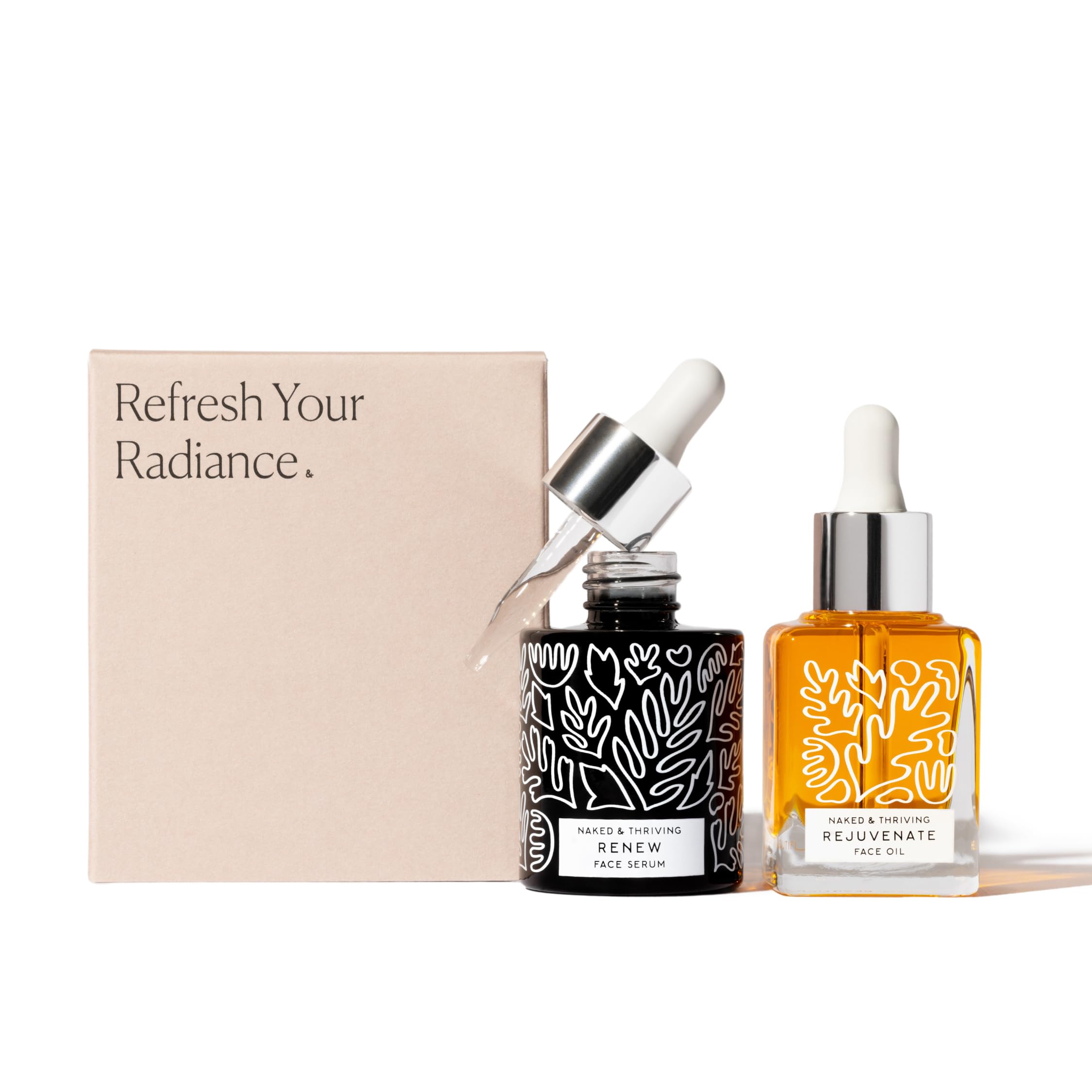 Naked & Thriving Rejuvenate face oil bottle illustrating nourishing glow.