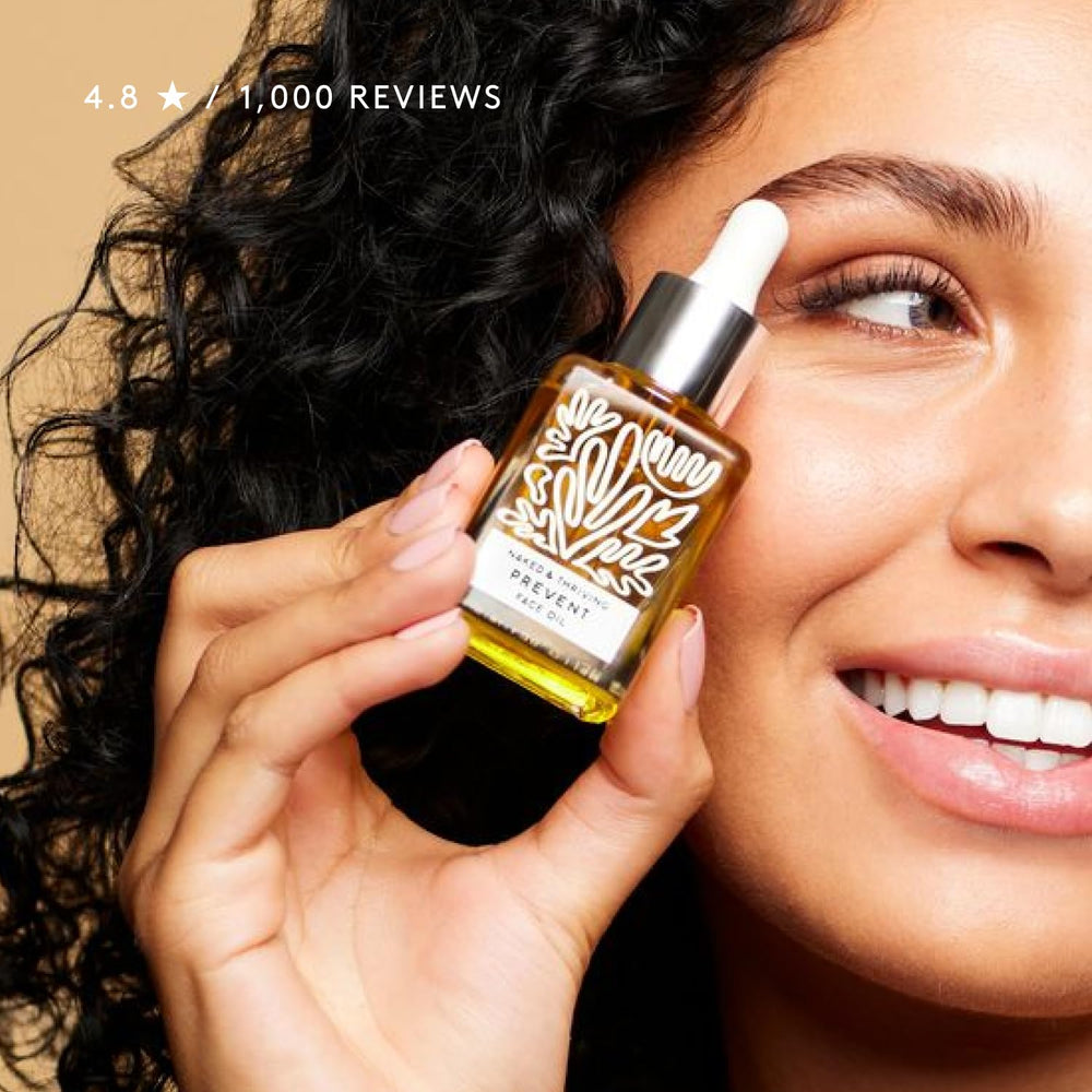 Naked & Thriving Prevent vegan cruelty-free logos emphasize ethical skincare.