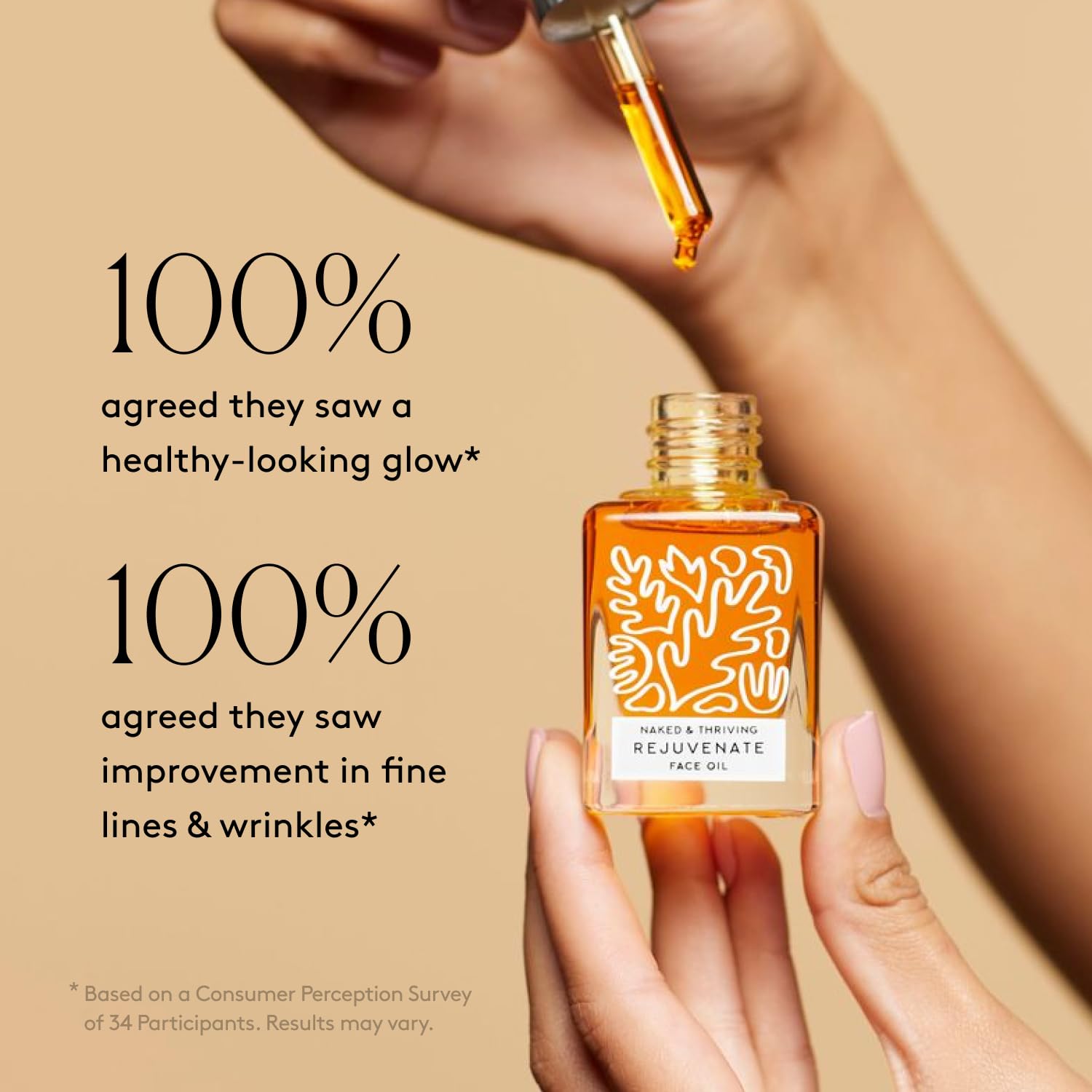 Naked & Thriving Rejuvenate pomegranate oil ingredient emphasizes deep nourishment.
