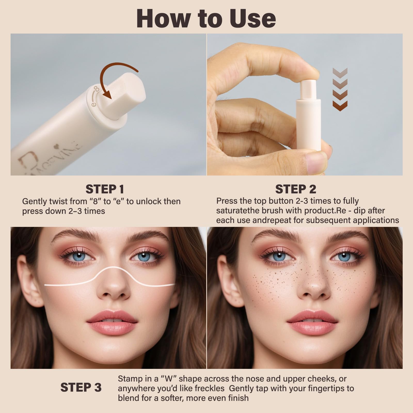 Nakido Sello de Pecas: diseño compacto pensado para belleza instantánea.