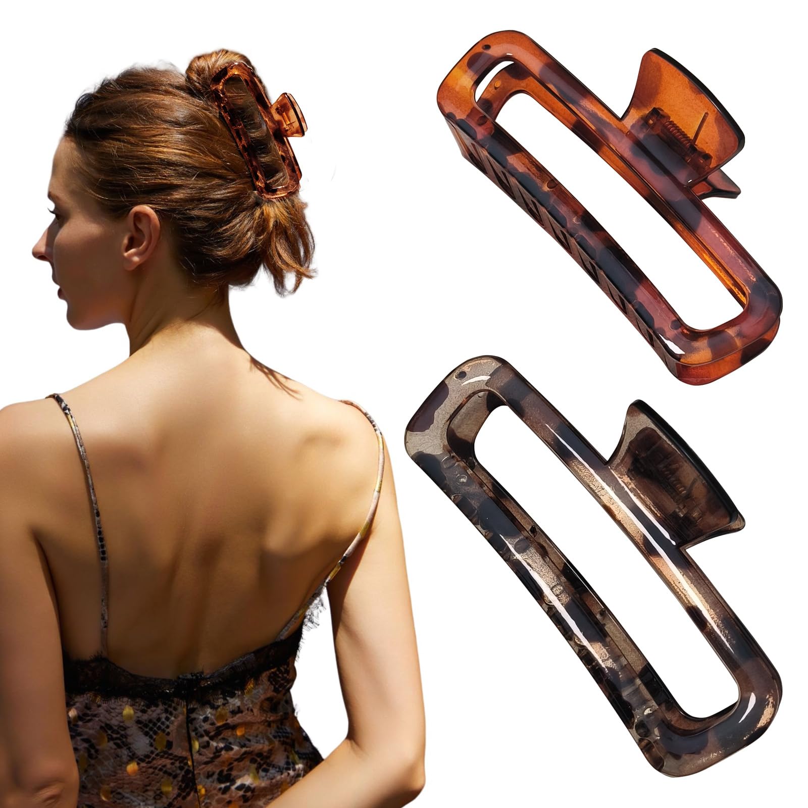 Nalodu clip de cabello 5 pulgadas XL, acabado brillante marrón, ideal para cabello grueso.