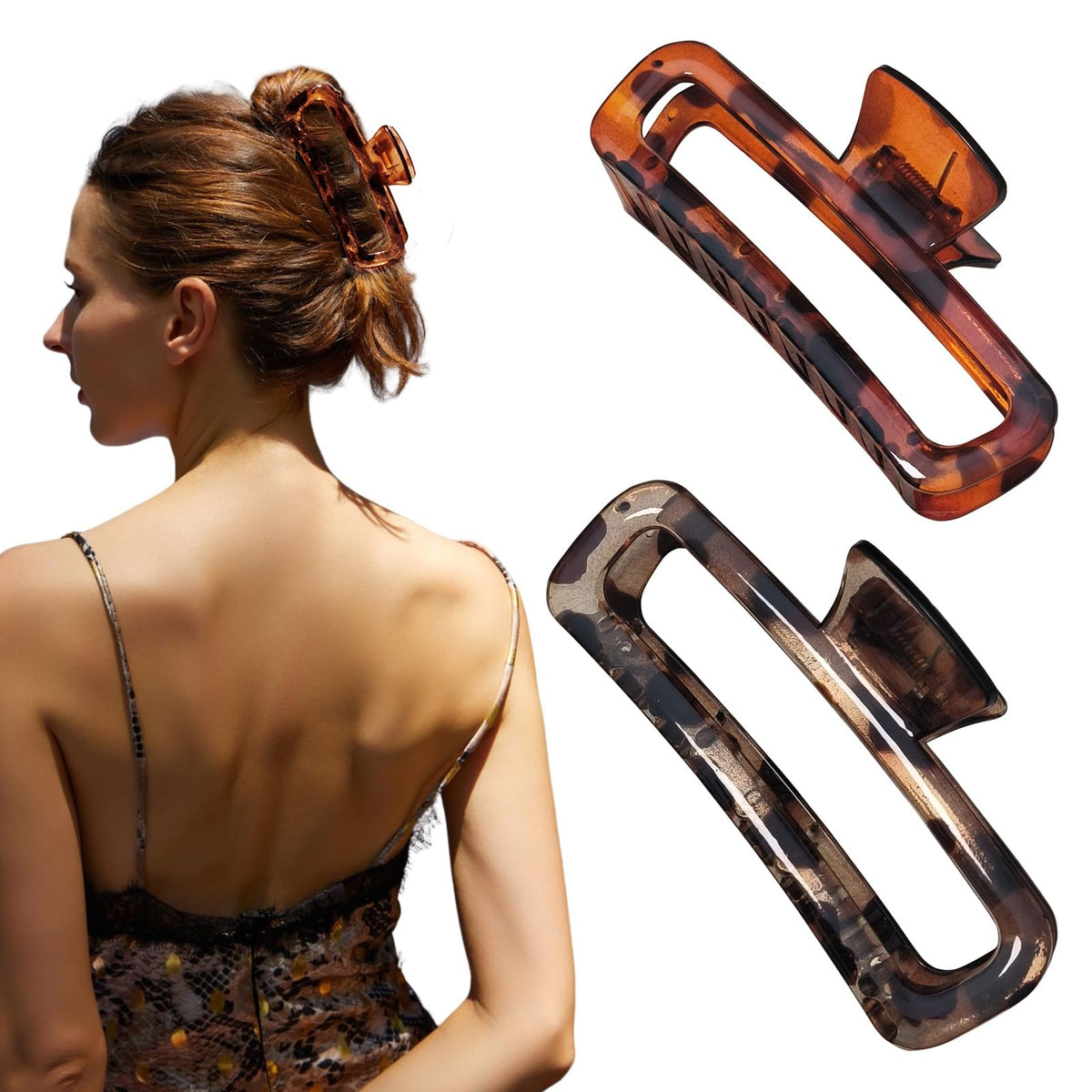 Nalodu clip de cabello 5 pulgadas XL, acabado brillante marrón, ideal para cabello grueso.