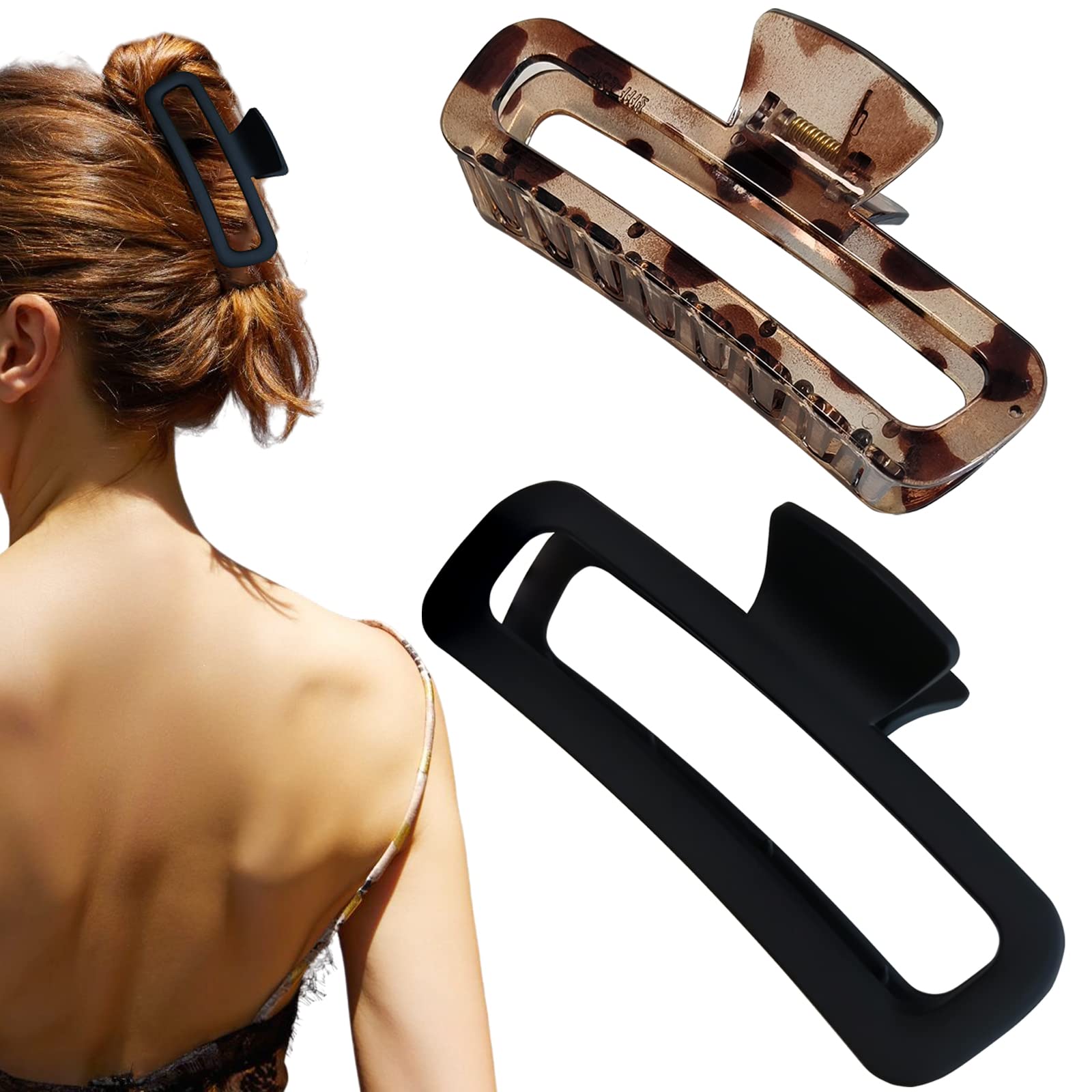 Nalodu 5-inch square black matte clip secures thick hair comfortably.