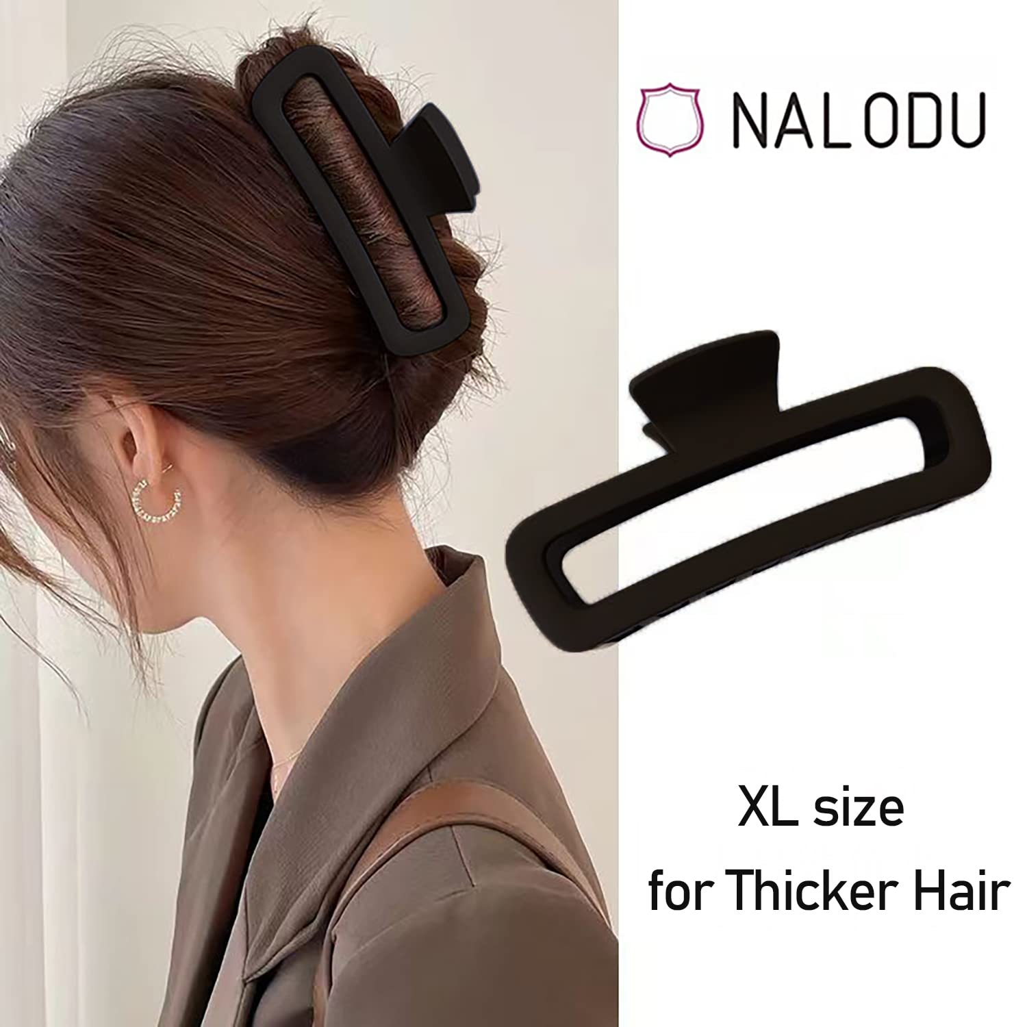 Nalodu 5-inch square clip with dense teeth grips thick hair securely.