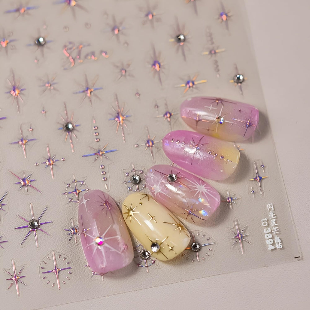 Namrec pegatinas estrella blanco brillo 3 hojas: brillo sutil para uñas.