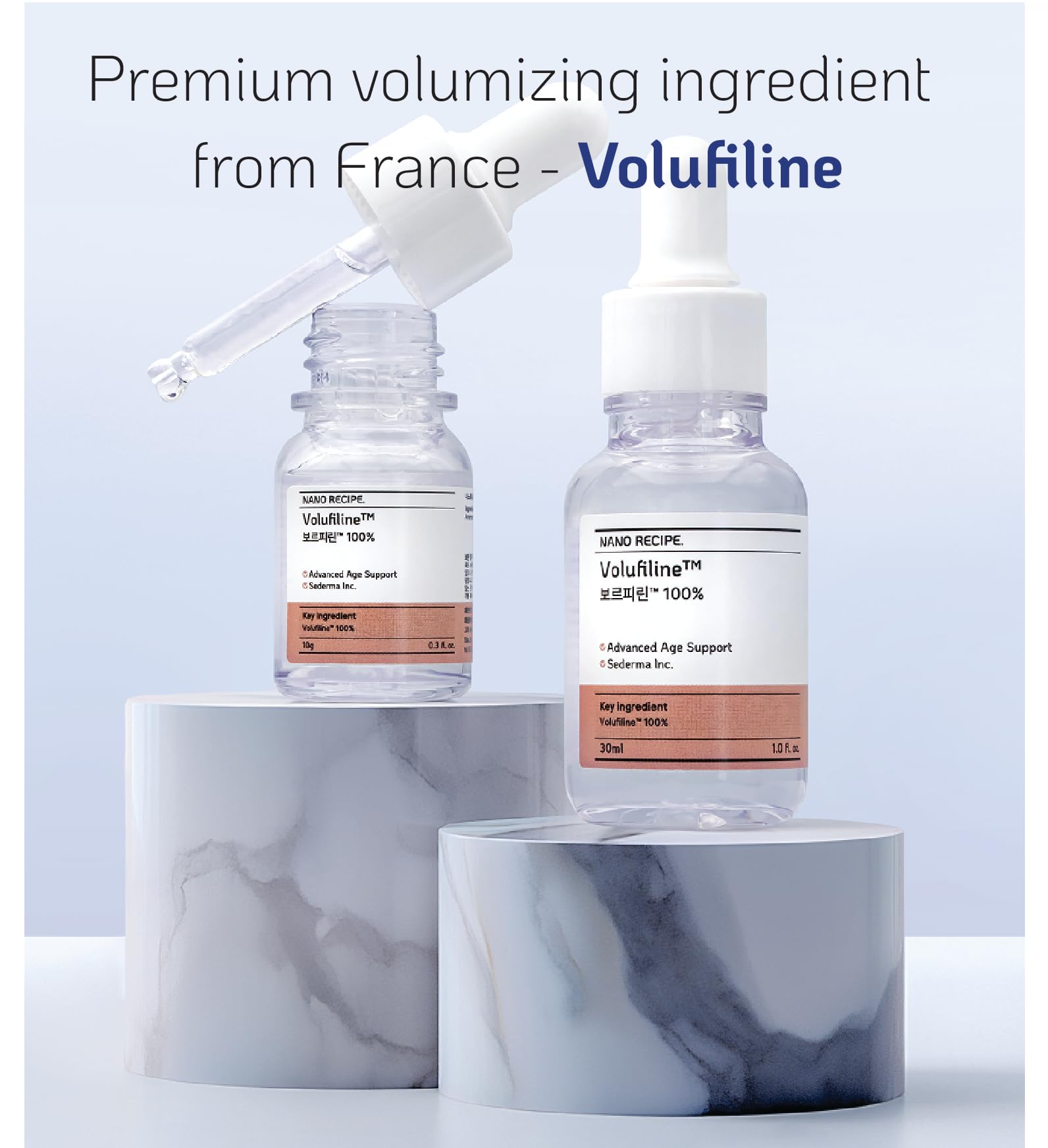Nano Recipe Volufiline 30ml serum dispense highlights easy application
