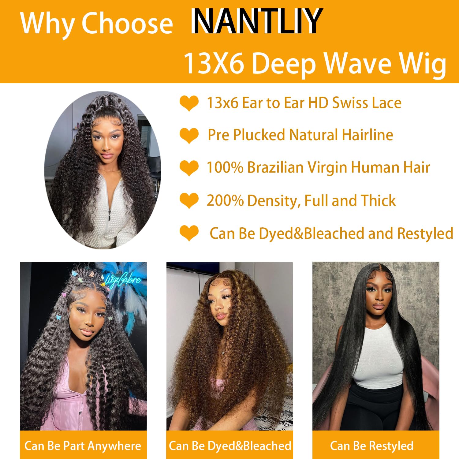 NANTLIY adjustable-cap lace front wig with four combs for secure fit.