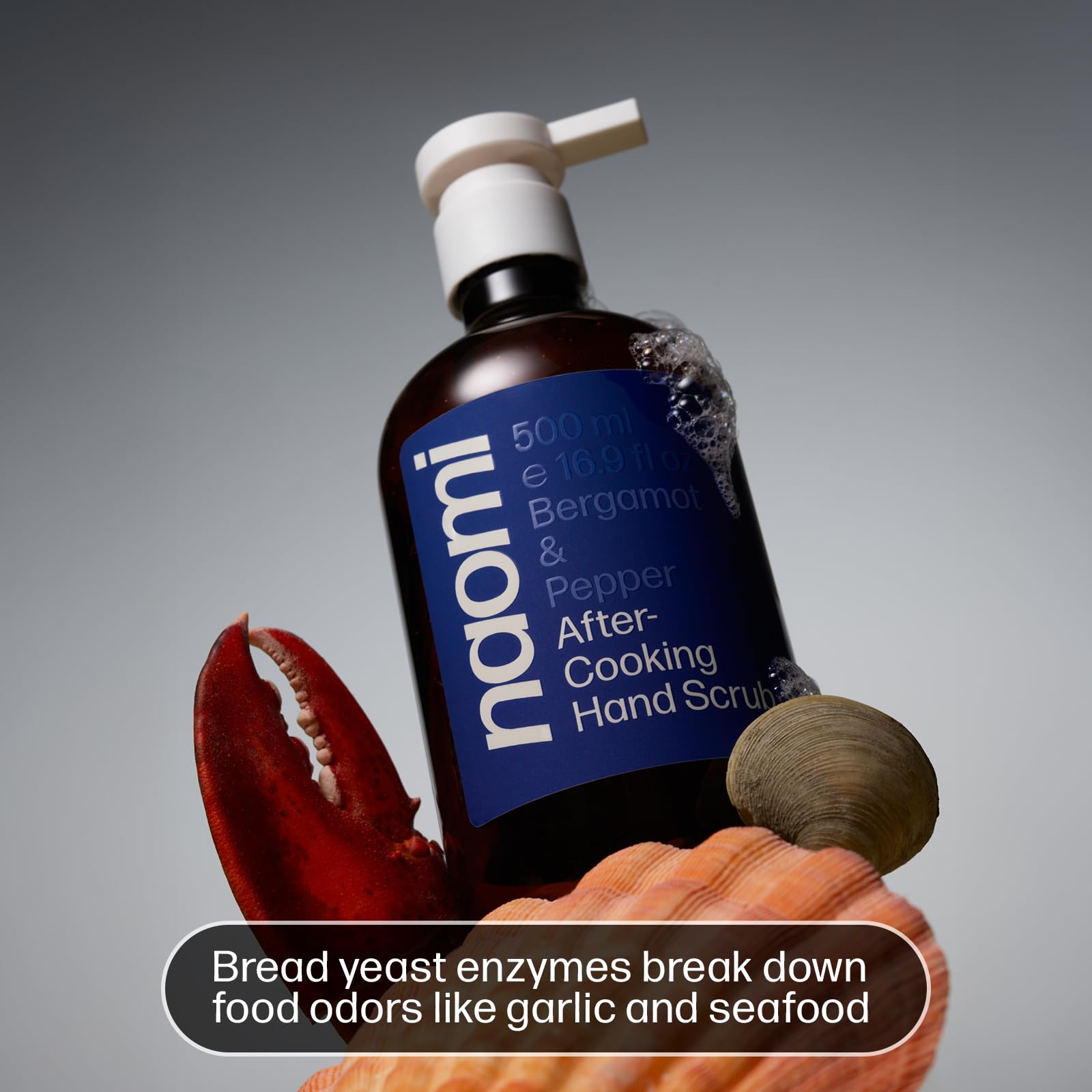 Naomi Hand Scrub odor-neutralization close-up after cooking to refresh skin.