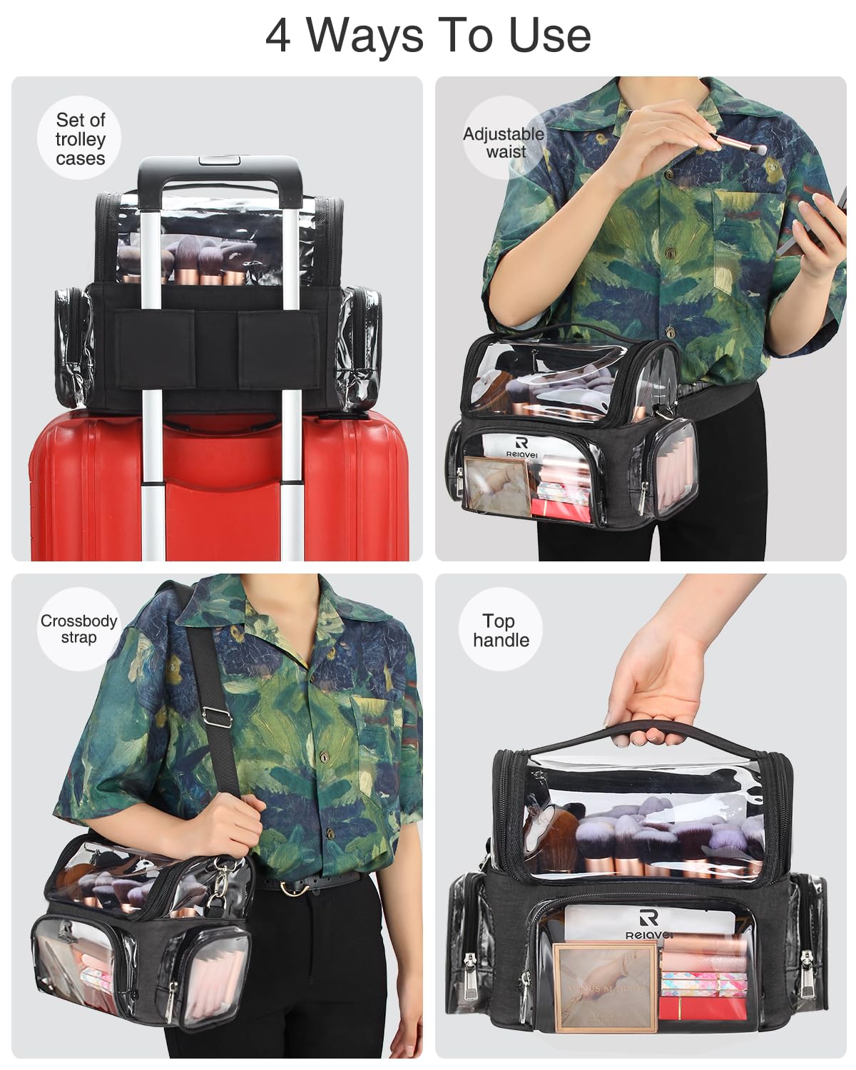 NAONAYA Waterproof nylon and TPU protect cosmetics during travel.