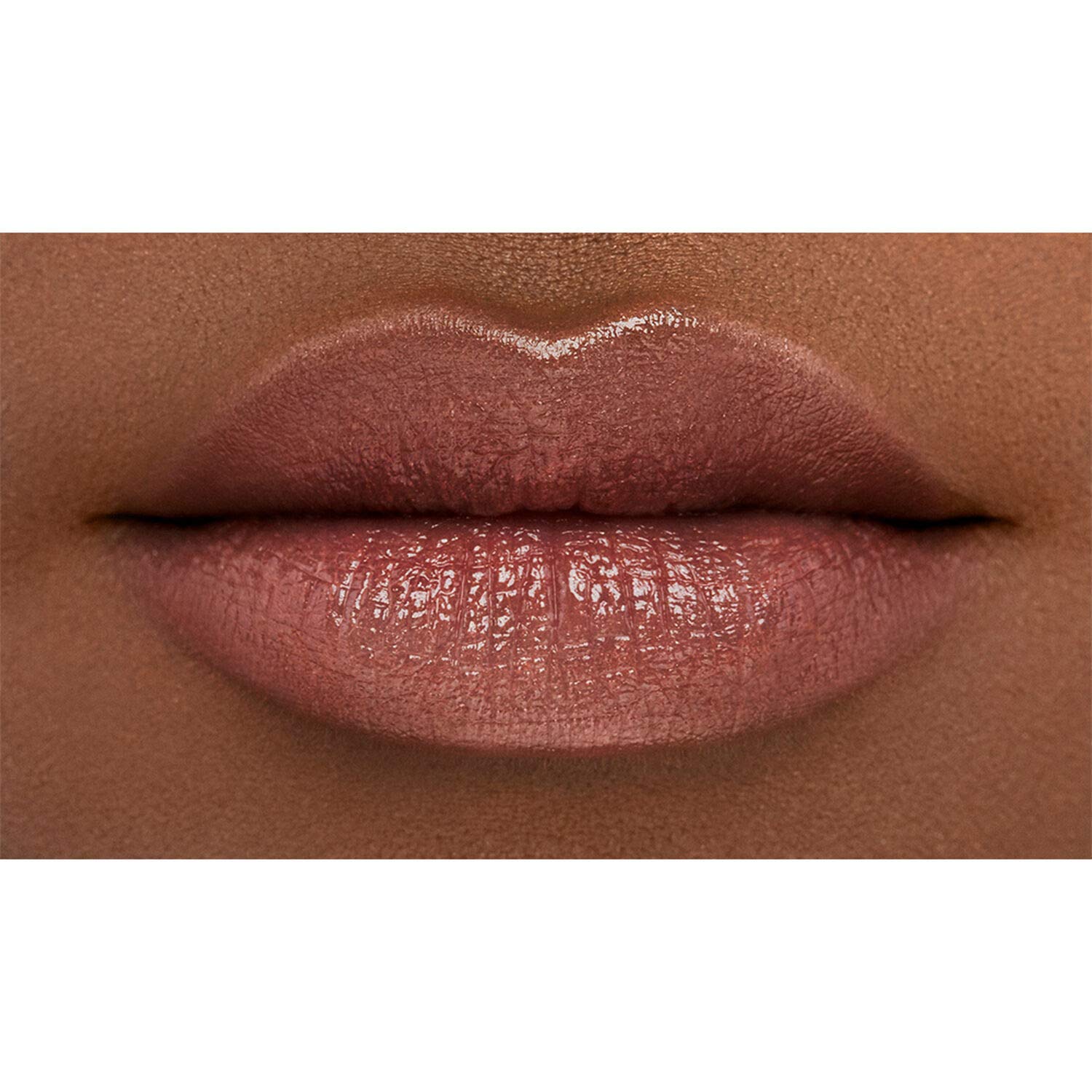 Orgasm shade swirl on lips with peach-pink and golden shimmer for natural flush