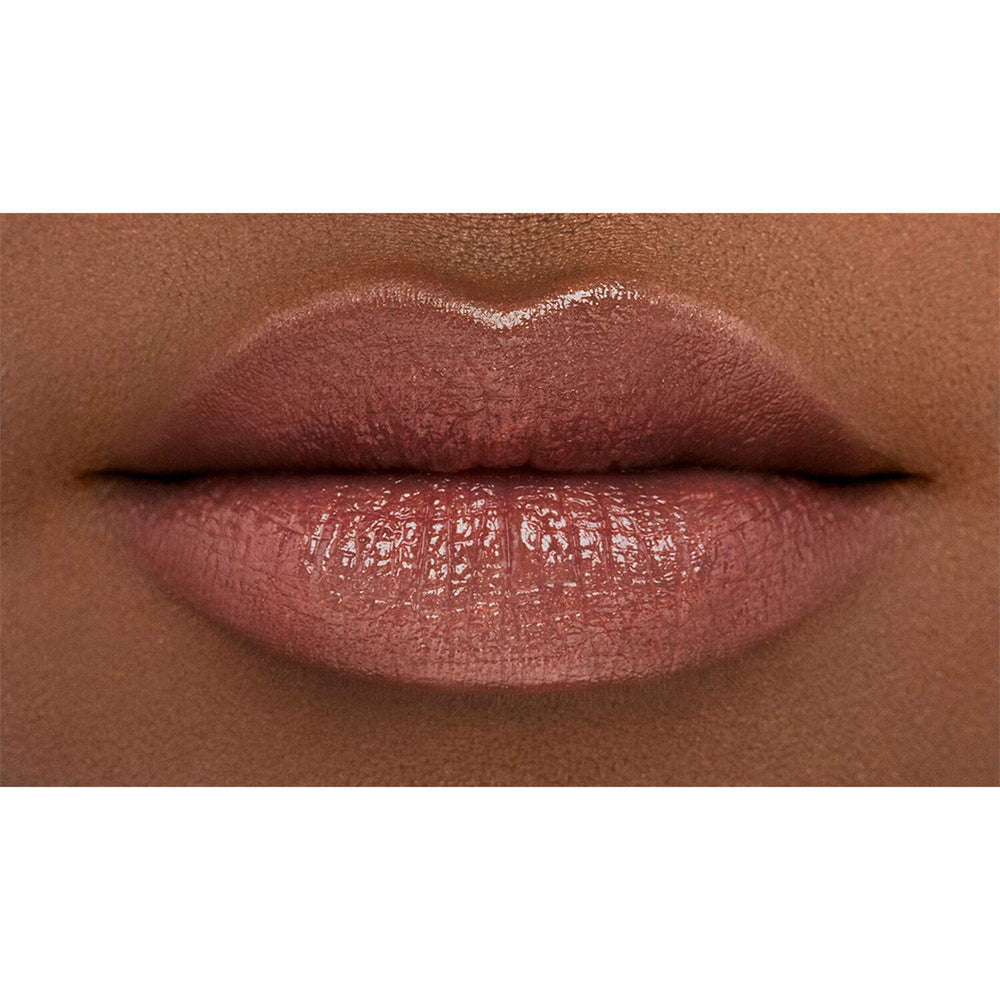 Orgasm shade swirl on lips with peach-pink and golden shimmer for natural flush