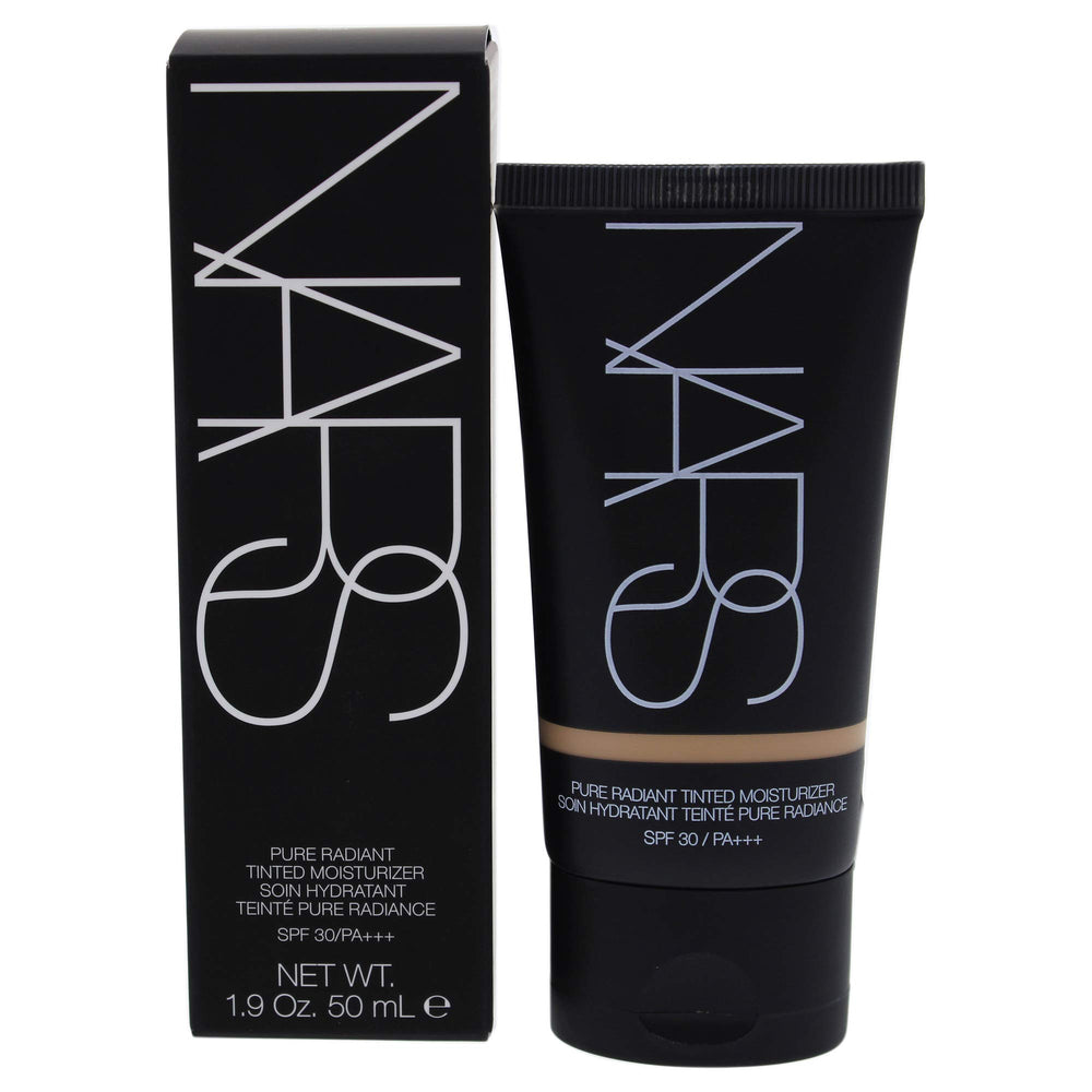 NARS Pure Radiant Tinted Moisturizer Alaska bottle illustrating light coverage with SPF 30 protection.