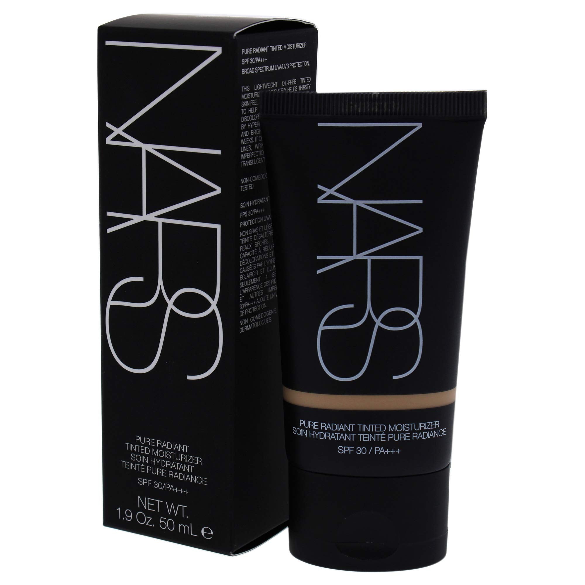 NARS Pure Radiant Tinted Moisturizer with oil-free formula ensuring breathable coverage.