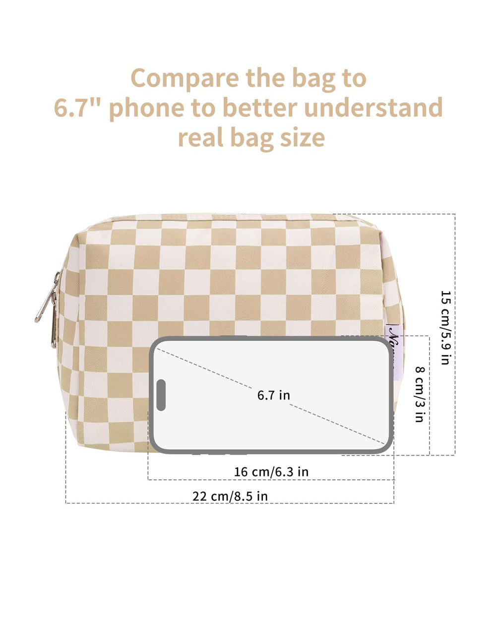 Narwey checkered bag raised edge protects items from sliding out