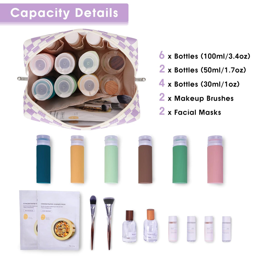 Narwey checkered makeup bag durable zipper close-up for reliable travel use.