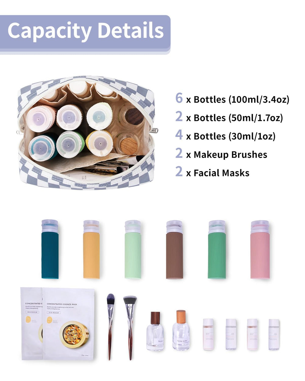 Narwey checkered makeup bag interior pockets neatly organize cosmetics and skincare