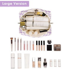 Narwey checkered makeup bag interior pockets organize brushes, liners, and powders.