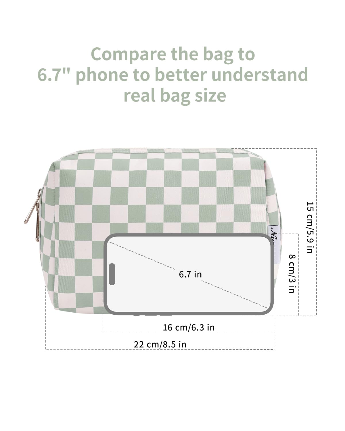 Narwey mint-green bag has a raised protective edge to keep contents secure.