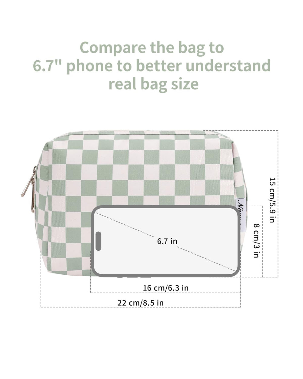 Narwey mint-green bag has a raised protective edge to keep contents secure.