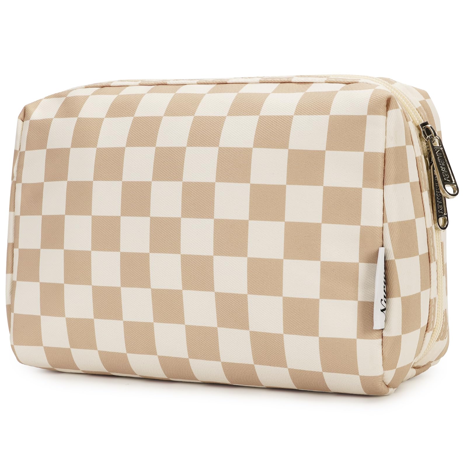 Narwey checkered makeup bag large showing spacious interior for organized travel makeup storage