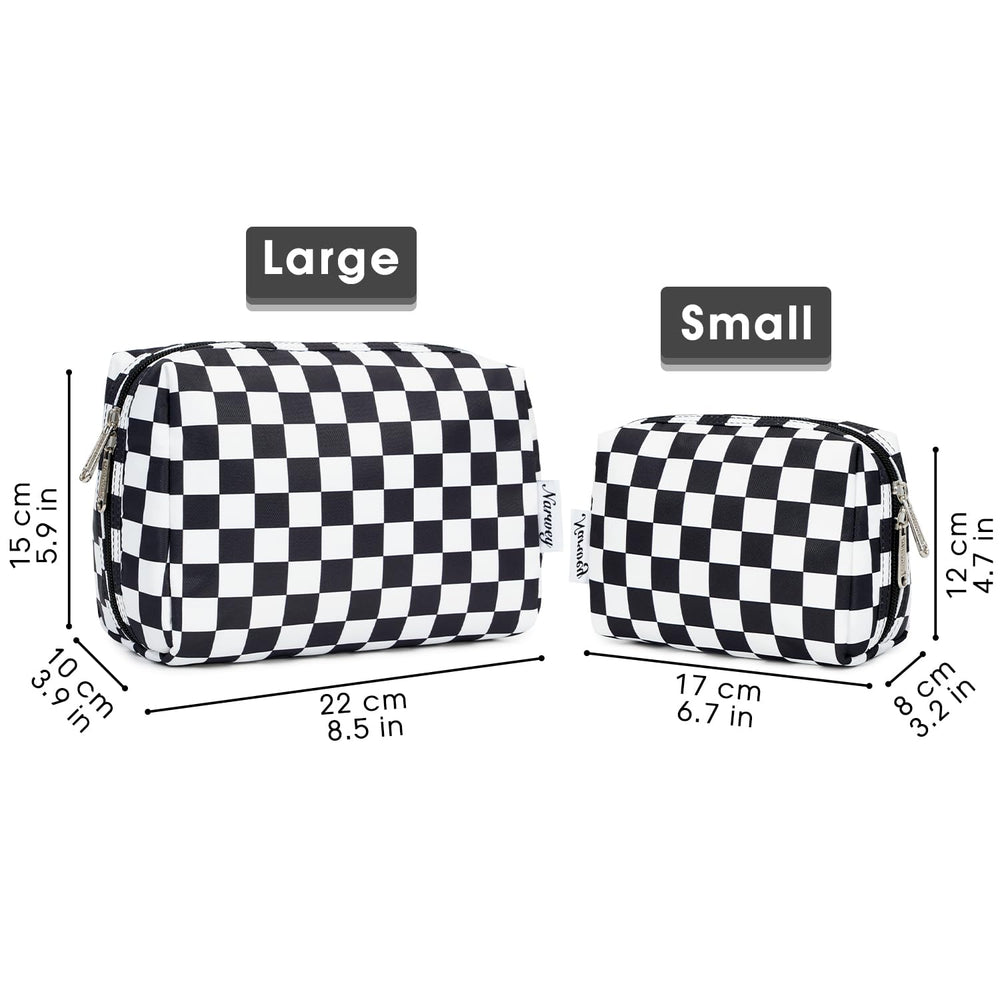 Narwey checkered makeup bag raised protective edge prevents items from sliding out.