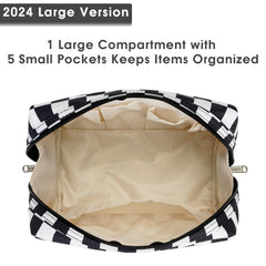 Narwey checkered makeup bag water-resistant fabric protects belongings from spills.