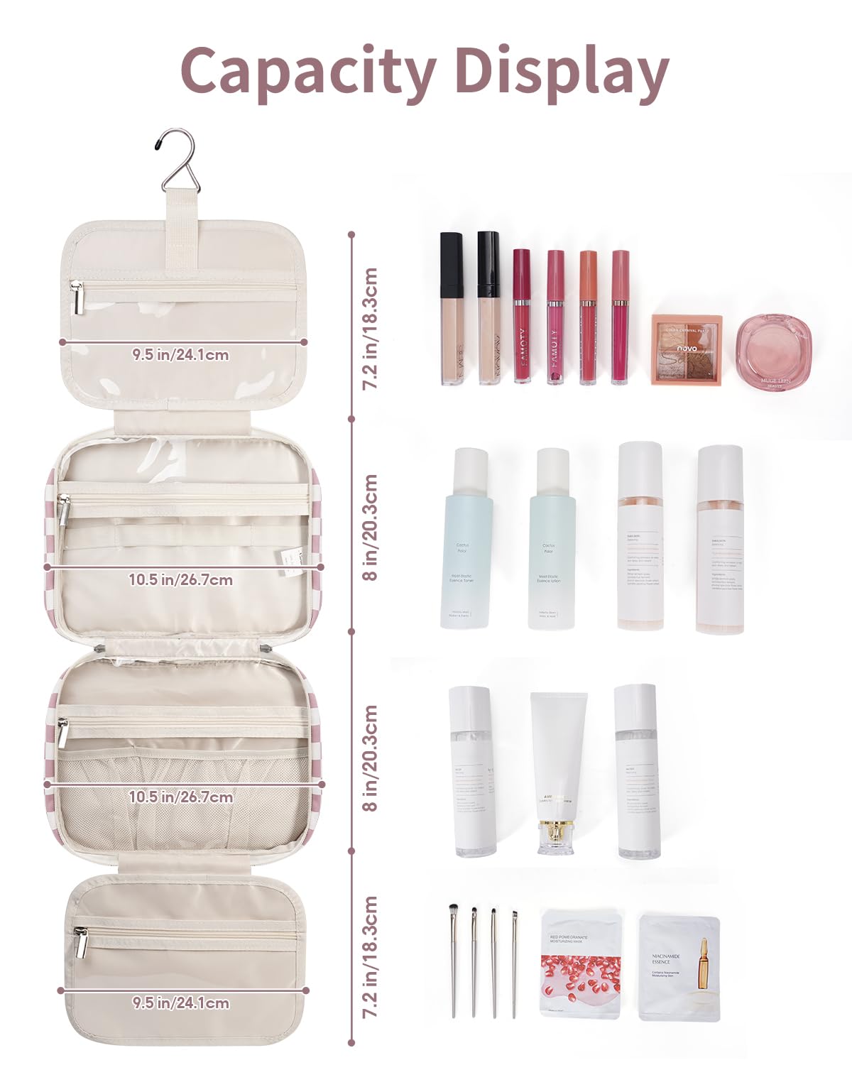 Narwey hanging toiletry bag padded fabric and soft lining protect essentials during travel.