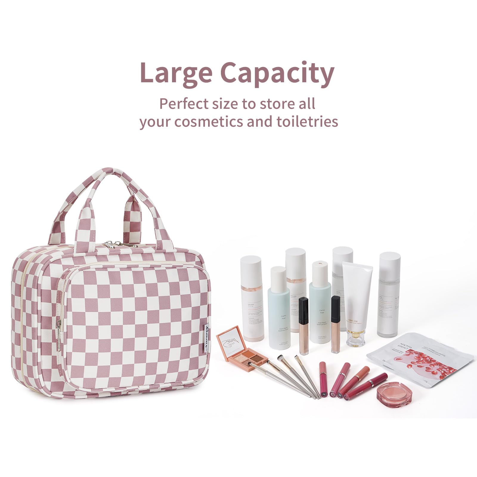 Narwey hanging toiletry bag separate compartments for cosmetics and toiletries simplify packing.