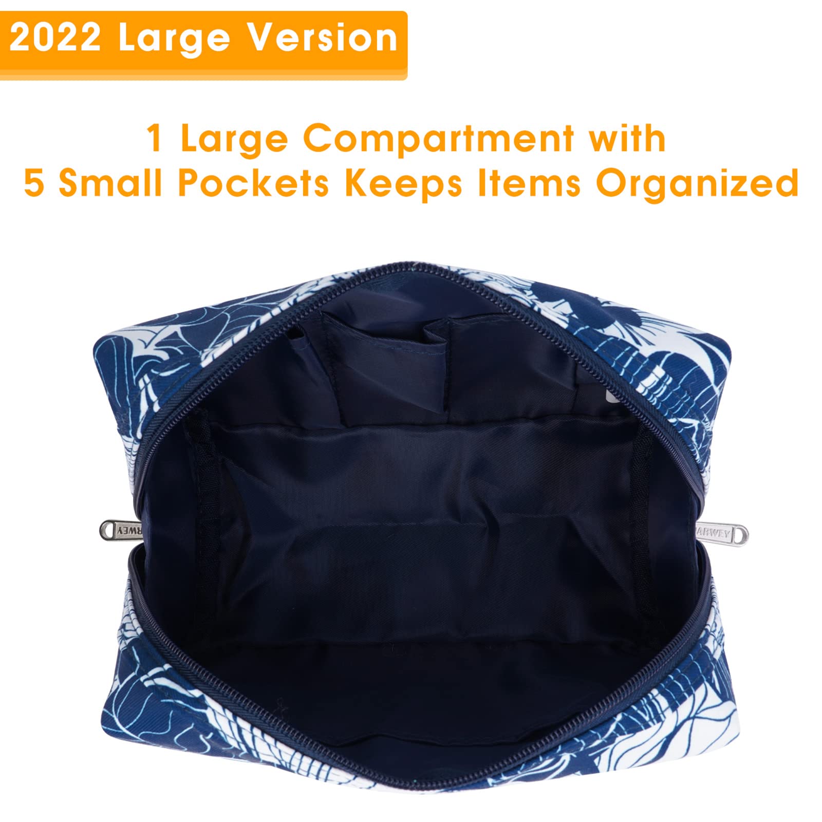 Narwey large blue lotus makeup bag durable zipper edge for secure closure