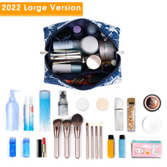 Narwey large blue lotus makeup bag inside compartments organized for essentials