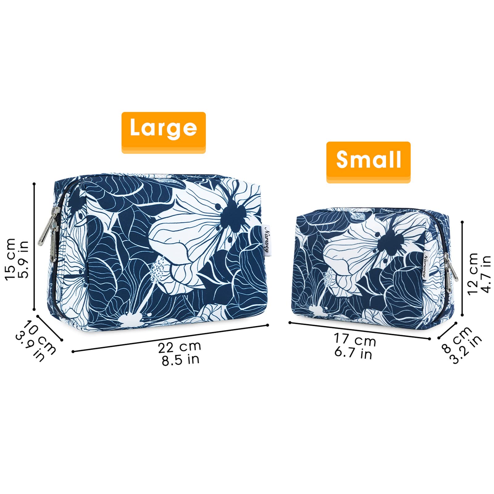 Narwey large blue lotus makeup bag fits travel toiletries neatly