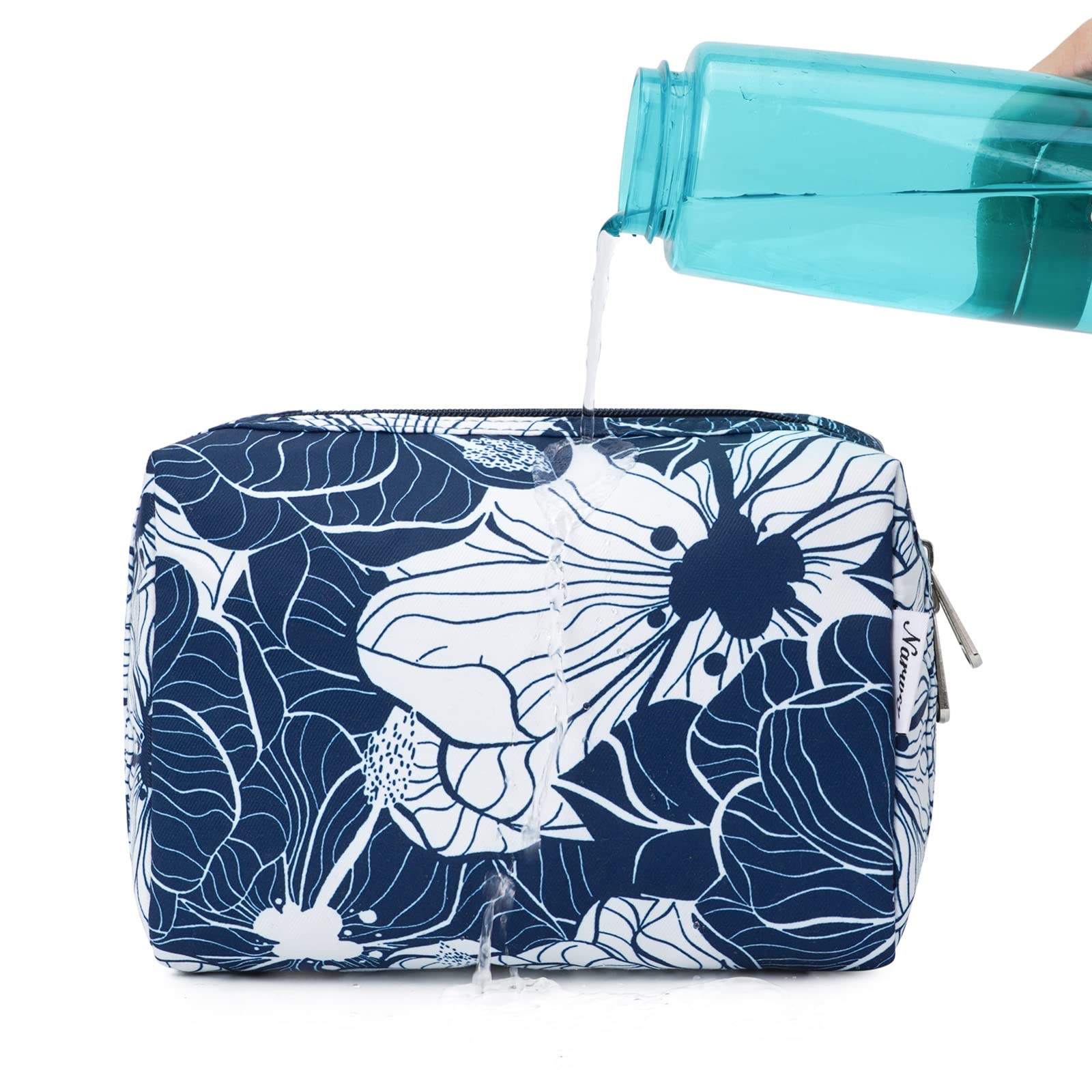 Narwey large blue lotus makeup bag water resistant fabric protecting items