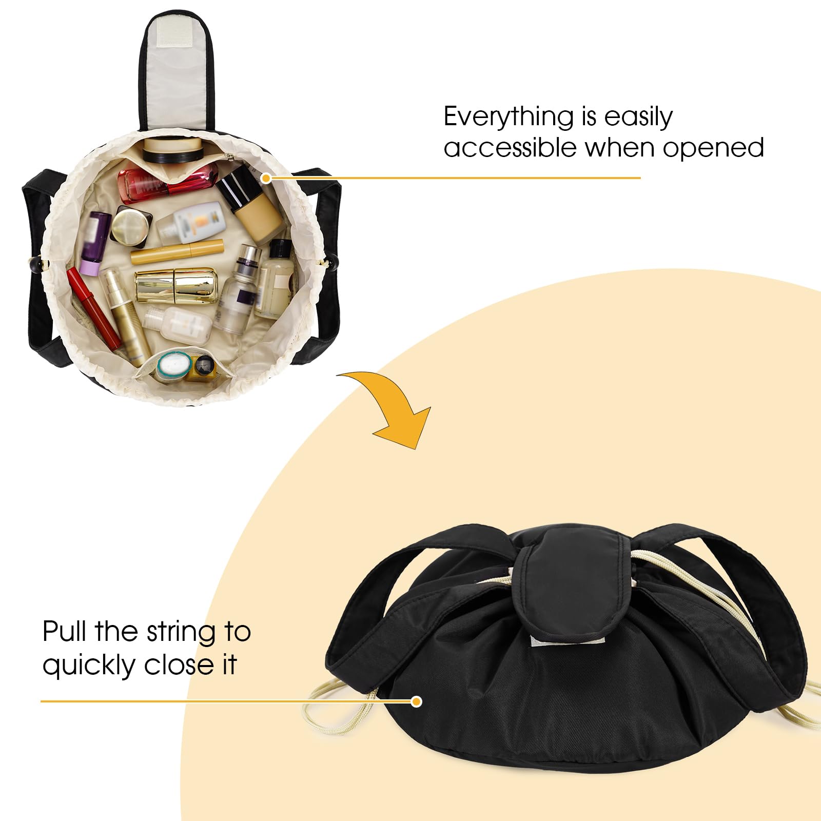 Narwey Lay Flat open drawstrings demonstrate secure closure during travel.