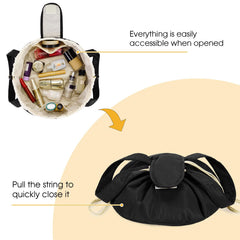Narwey Lay Flat open drawstrings demonstrate secure closure during travel.