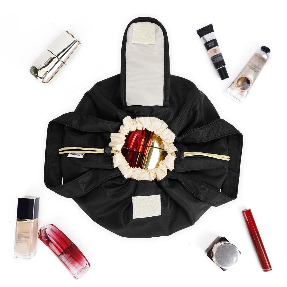 Narwey Lay Flat compact pouch proves versatile for skincare and brushes while traveling.