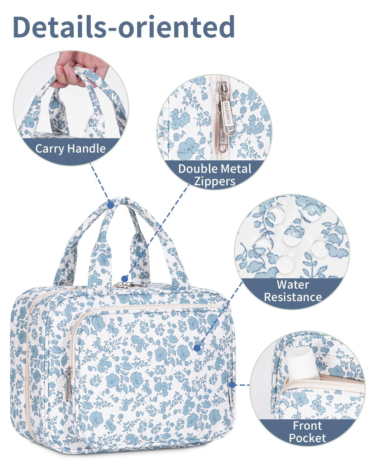 Narwey mesh pockets with elastic bands, items stay upright