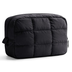 Narwey quilted makeup bag front view, compact and travel-ready.