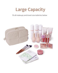 Narwey quilted makeup bag khaki side view highlighting slim profile