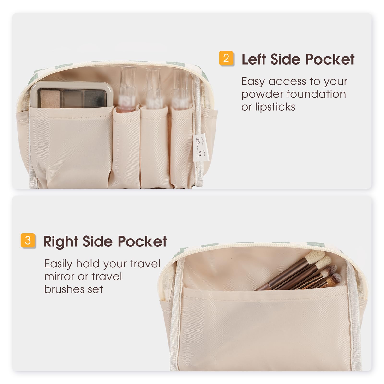 Narwey makeup bag zipper detail ensures smooth opening while protecting contents.