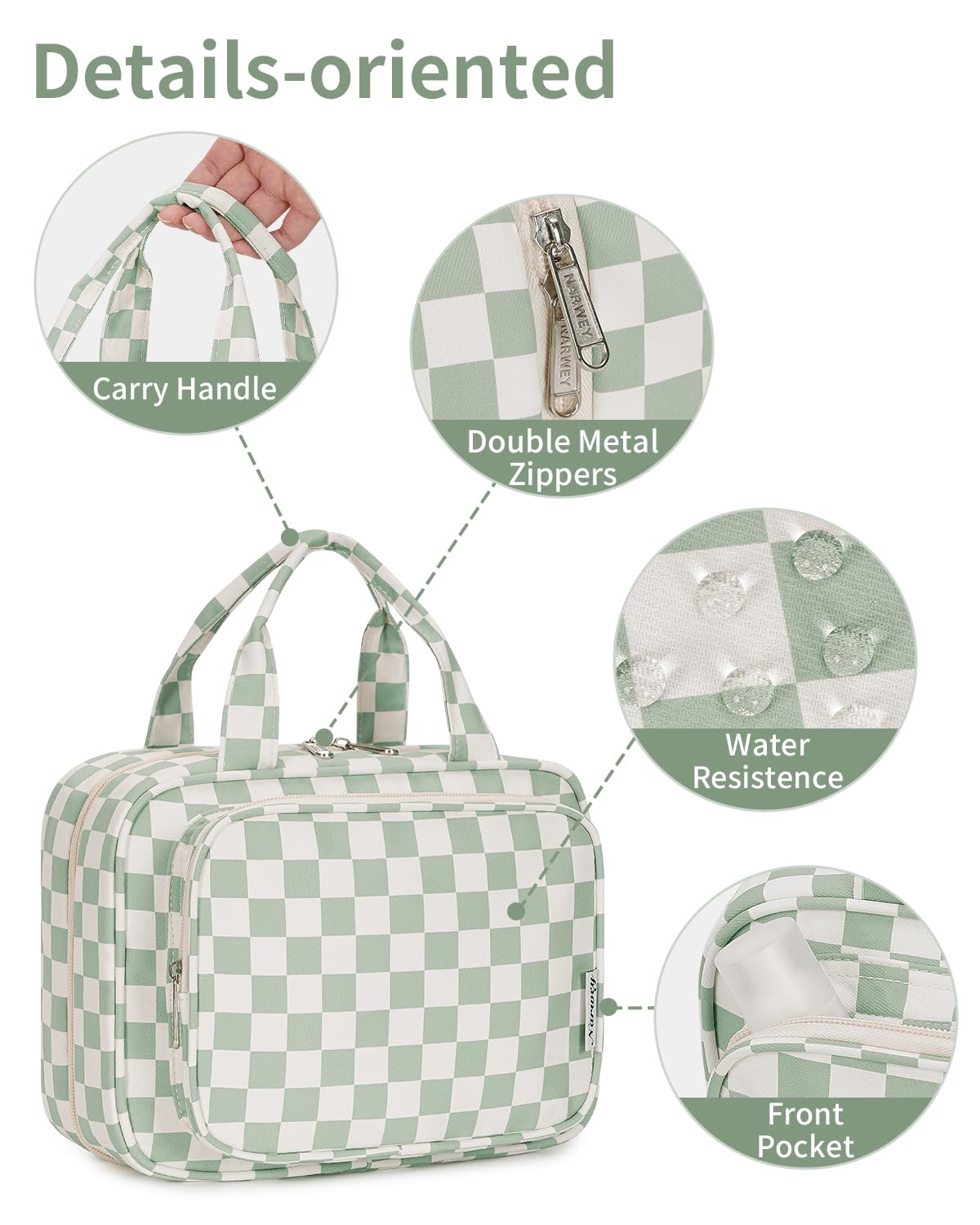 Narwey soft lining and durable zippers protect items with smooth access.