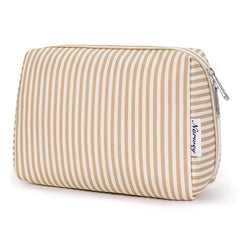 Narwey striped makeup bag front view showing portable design for travel
