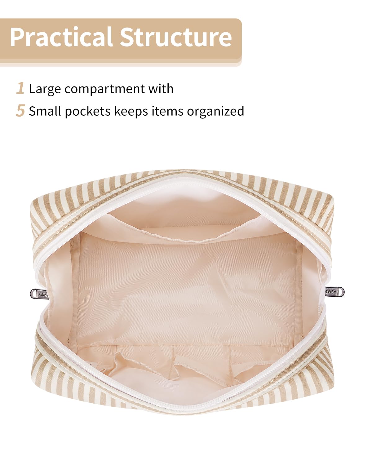 Narwey striped makeup bag large side pocket keeping brushes organized