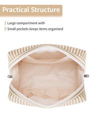 Narwey striped makeup bag large side pocket keeping brushes organized