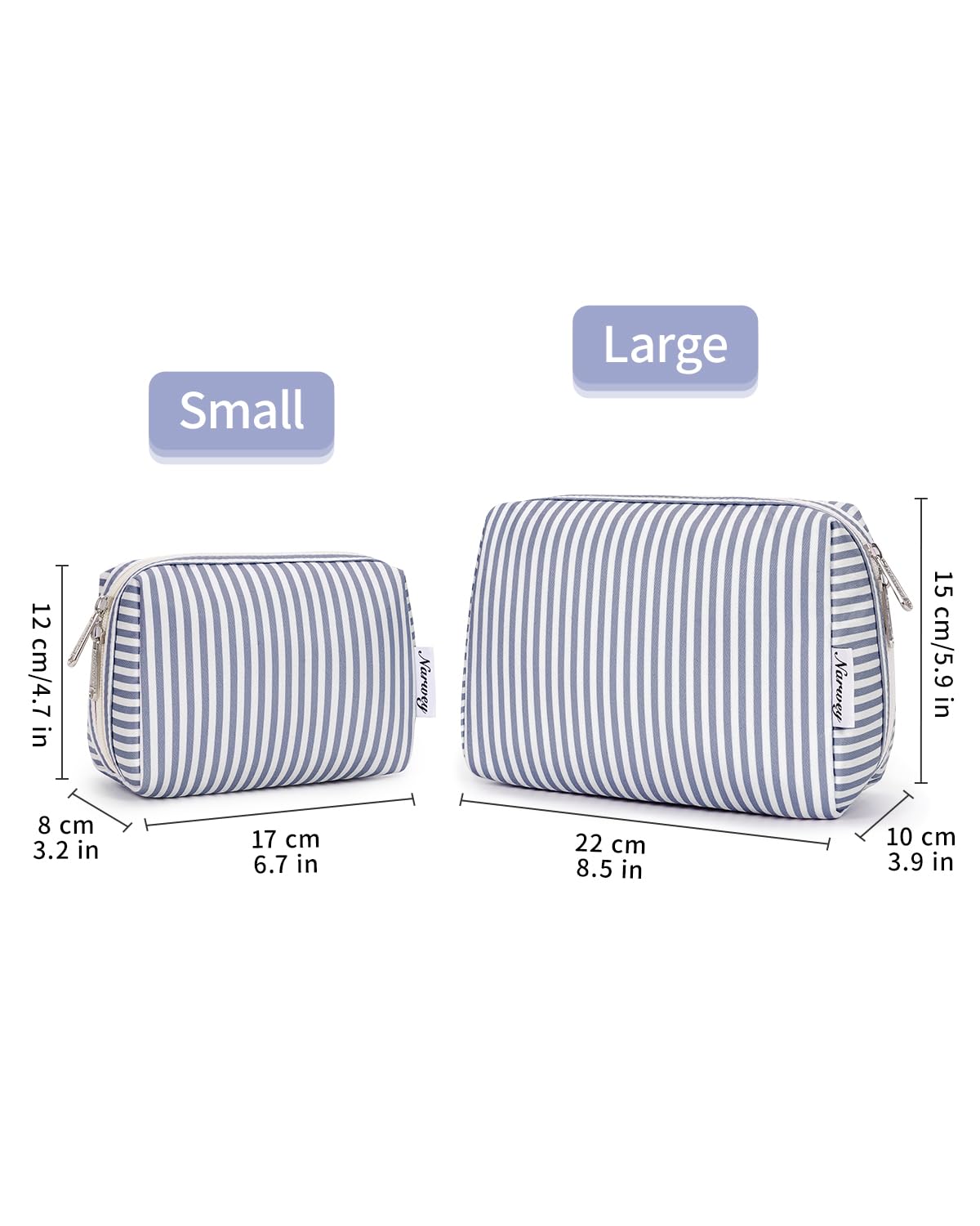 Narwey striped makeup bag compact travel organizer for on-the-go use.