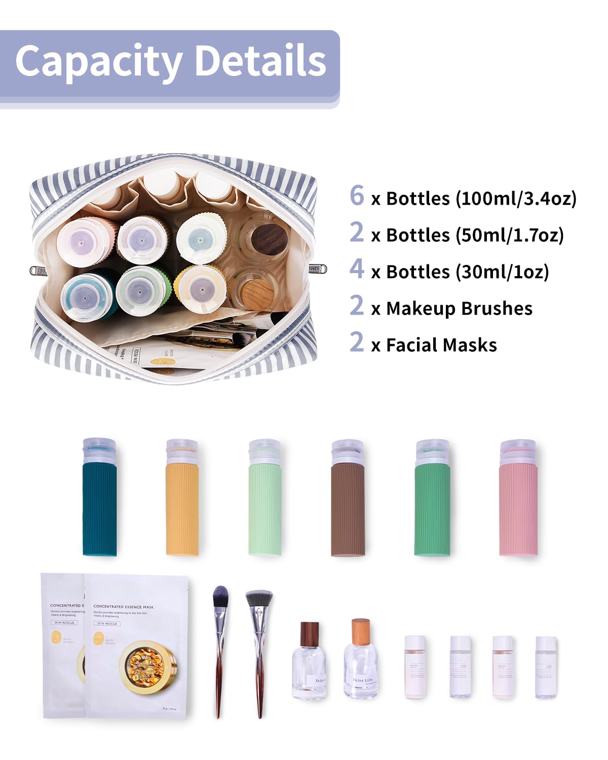 Narwey striped makeup bag durable fabric and water resistance in action.