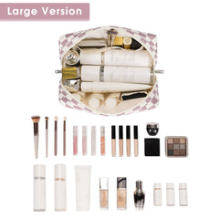 Narwey travel cosmetic bag checkered pattern keeps toiletries neatly separated during trips.